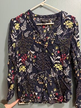 Charlie Paige Navy Floral Long-Sleeve Wrap Top
